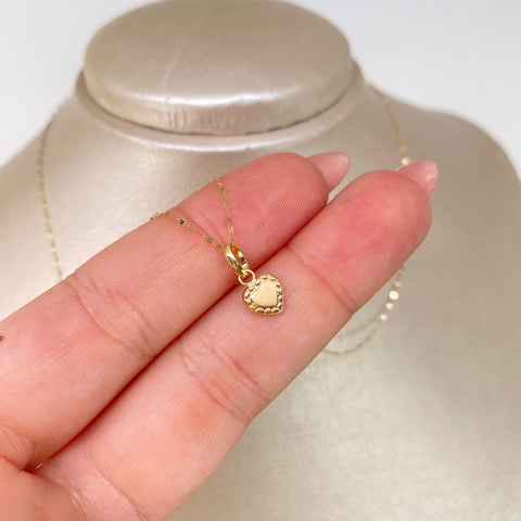 Set Cadena ● Crispeta + Dije Corazon Bordeado Oro amarillo 18k 0,6 Gr / 1 mm / 45 Cm *