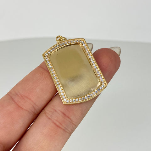 Dije Placa Rectangular Circones Blanco Oro amarillo 18k 4,72 Gr / 4,2 Cm
