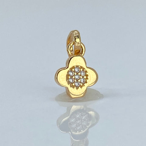 Dije Flor Circones Blancos Central Oro amarillo 18k 0,69 Gr / 1,4 Cm *