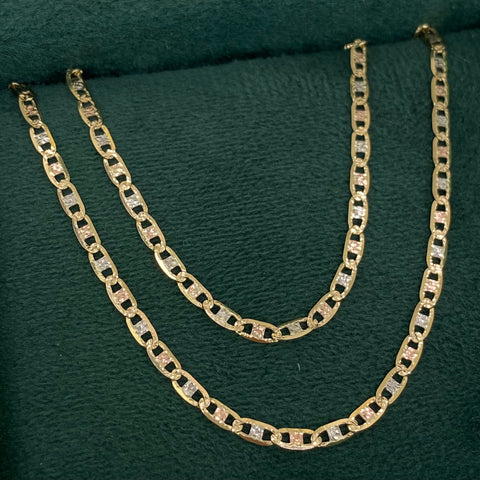 Cadena ● Escalera plana Diamantada Tres oros 18k 5,65 Gr / 2,5 mm / 60 Cm