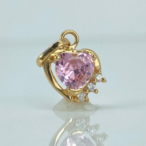 Dije Corazon Circones Blancos Rosa Oro amarillo 18k 1,1 Gr / 1,6 Cm