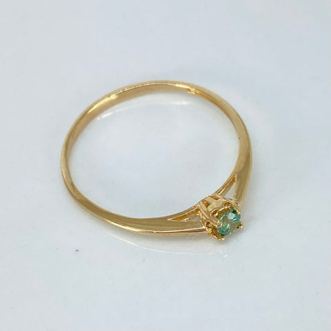 Anillo Solitario Circon Verde Oro amarillo / Talla 8 1/4 / 1,3 Gr