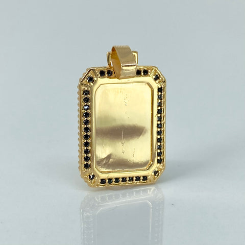 Dije Placa Rectangular Circones Negros Oro amarillo 18k 3,12 Gr / 3 Cm *