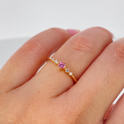 Anillo Solitario Circones Blancos Rosa Oro amarillo / Talla 7 / 1,6 Gr