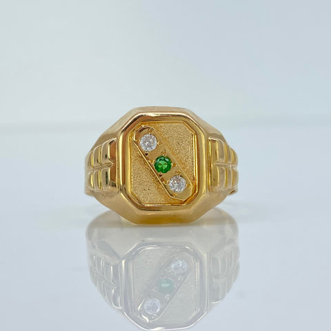 Anillo Circones Diagonal Verdes Y Blancos Oro amarillo 18k / Talla 8 3/4 / 4,18 Gr