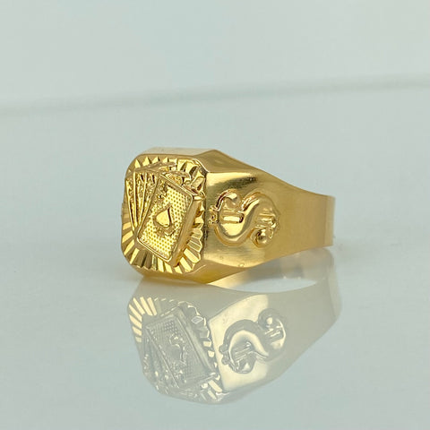Anillo Sello Cartas Signo Dolar Oro amarillo 18k / Talla 8 1/2 / 2,94 Gr *
