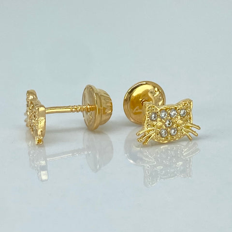 Topos Gato Circones Blancos Oro amarillo 18k 1,05 Gr / 8 mm *