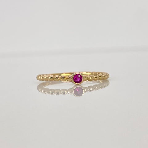 Anillo Solitario Entorchado Circon Fucsia Oro amarillo 18k / Talla 6 1/2 / 1,5 Gr *