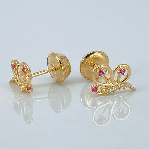 Topos Mariposa Circones Blancos Fucsias Oro amarillo 18k 0,65 Gr / 5,5 mm †