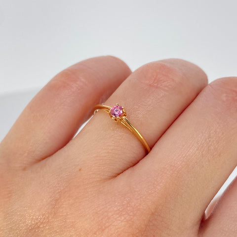Anillo Solitario Circon Rosa Oro amarillo / Talla 7 / 1,02 Gr