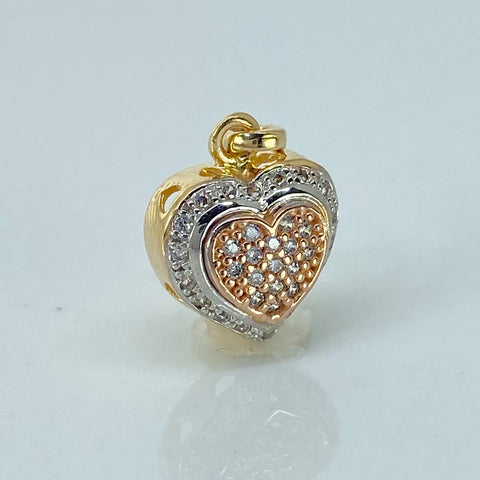 Dije Corazon Circones Blancos Tres oros 18k 1,95 Gr / 1,9 Cm †