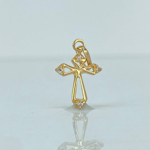 Dije Cruz Circones Blancos Verdes Oro amarillo 18k 0,9 Gr / 2,2 Cm