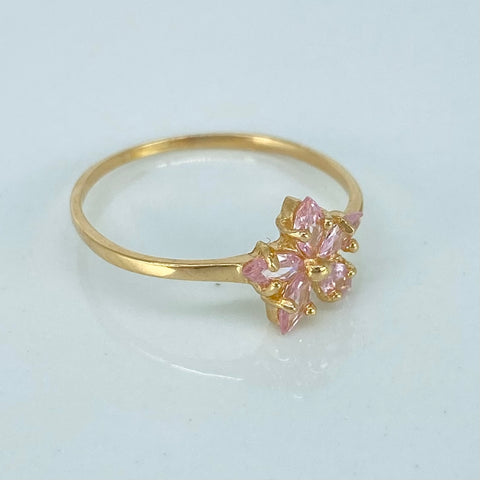 Anillo Flor Circones Rosas Oro amarillo 18k / Talla 6 / 1,05 Gr *