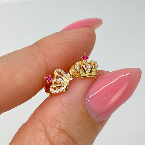 Topos Corona Circon Fucsia Blancos Oro amarillo 18k 0,85 Gr / 7,2 mm †
