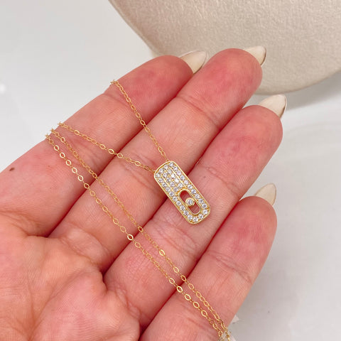 Cadena ● Aro Seguido Dije Circones Blancos Oro amarillo 18k +3 / 1,42 Gr / 1 mm / 42 Cm †
