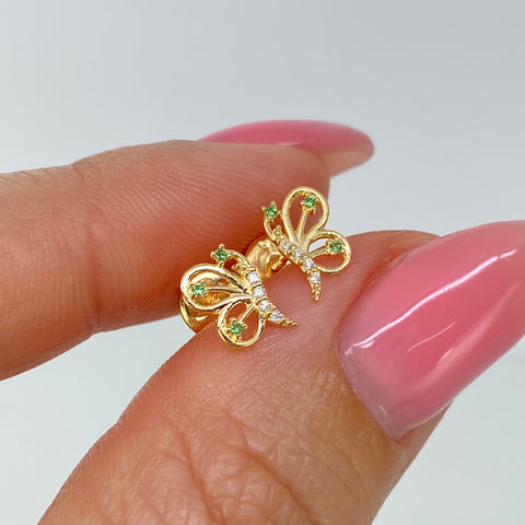 Topos Mariposa Circones Blancos Verdes Oro amarillo 18k 0,7 Gr / 5,5 mm †