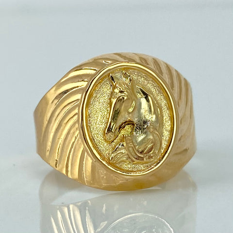 Anillo Sello Caballo Oro amarillo 18k / Talla 8 3/4 / 3,45 Gr