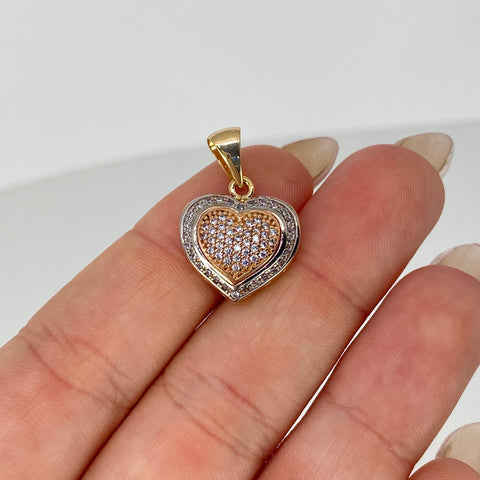 Dije Corazon Circones Blancos Oro amarillo 18k 3,02 Gr / 2,3 Cm *