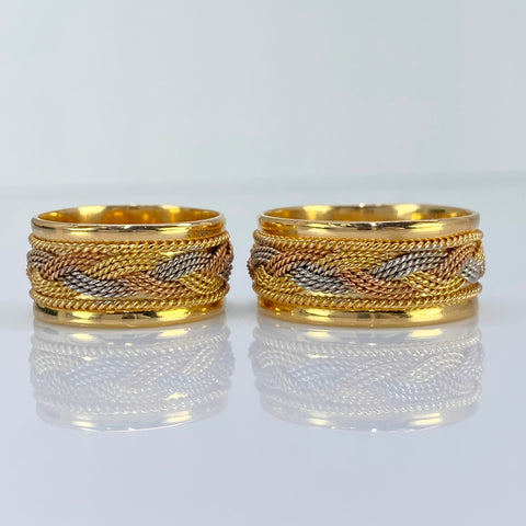 Anillo Argollas Trenzadas Entorchadas POR FABRICACIÓN Tres oros 18k / Talla 7 / 20 Gr *