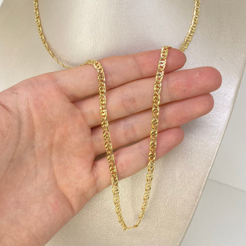Cadena ● Plana Cubana Oro amarillo 18k +1 / 9,55 Gr / 3,8 mm / 60 Cm *