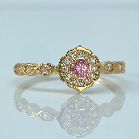 Anillo Solitario Circones Blancos Rosa Oro amarillo / Talla 6 1/2 / 1,85 Gr *