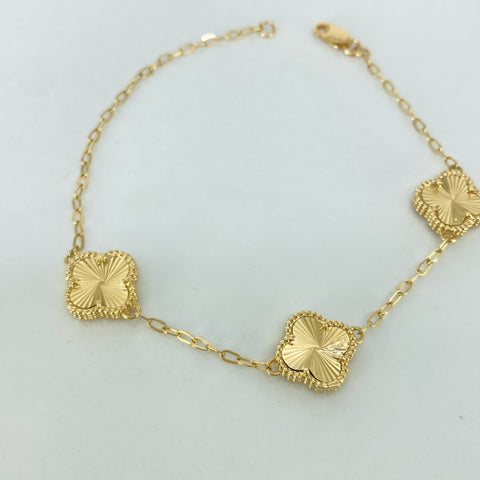 Pulso ● Trebol Diamantado Aro Seguido Oro amarillo 18k +3 / 5,88 Gr / 1,8 mm / 20 Cm *