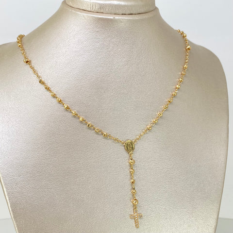 Rosario Virgen Milagrosa Circones Blancos / Bolas Diamantadas 4/3mm Oro amarillo 18k 6,30 Gr / 50 Cm *