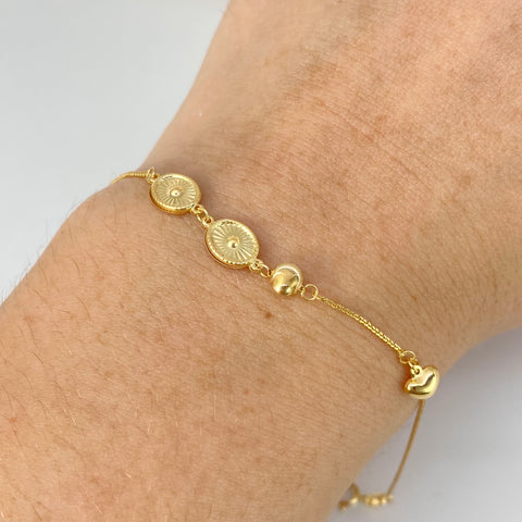 Pulso ● Franco Bolas Diamanadas 4mm ESP Corazon Oro amarillo 18k +3 / 1 Gr / 16 Cm