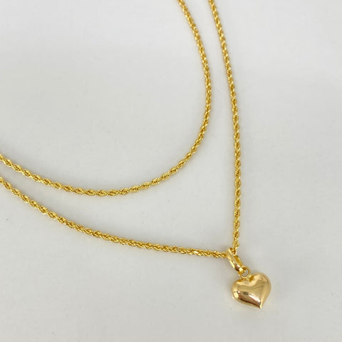 Set Cadena ● Lazo + Dije Corazon Oro amarillo 18k 1,9 Gr / 1,3 mm / 50 Cm †