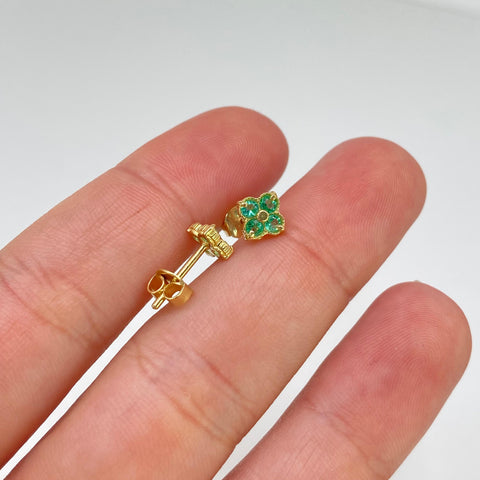 Topos Flor Esmeraldas Oro amarillo 18k 1,45 Gr