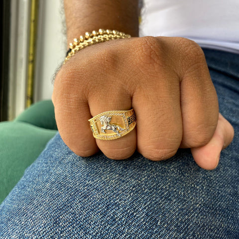Anillo Caballo VS Circones Blancos Oro amarillo 18k / Talla 10 1/2 / 7,46 Gr