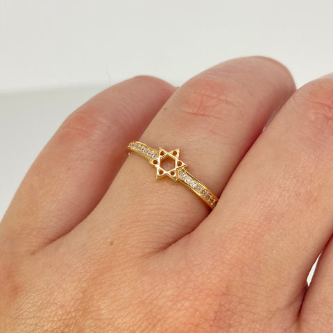 Anillo Estrella Churumbela Circones Blancos Oro amarillo 18k / Talla 7 / 1,8 Gr *