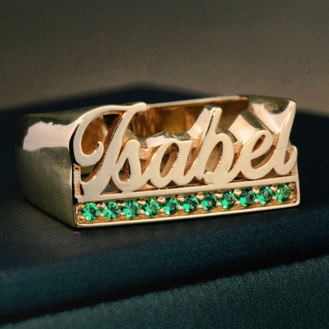 Anillo Nombre Personalizado Con Circones POR FABRICACION Oro amarillo 18k / Talla 6/10 / 5,8 Gr *