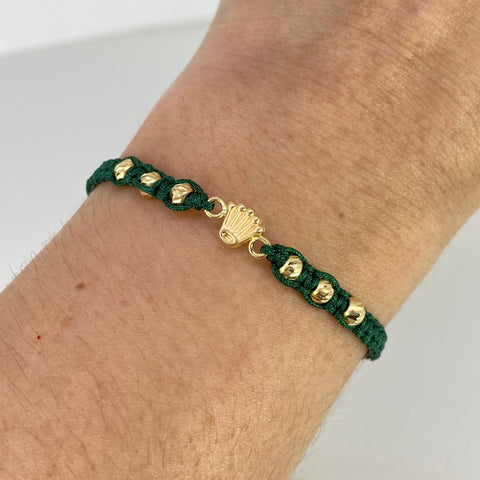 Pulsera tejida Herraje Corona RX / BD 6uni 4mm / Hilo Verde Oro amarillo 18k 0,67 Gr *