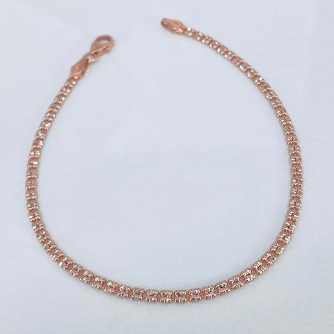 Pulso ● Punto Cuadrado Diamantado Oro blanco y Oro rosa 18k +3 / 3 Gr / 2,3 mm / 19,5 Cm *