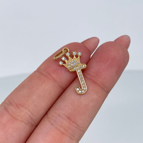 Dije Letra J Corona Circones Blancos Oro amarillo 1,45 Gr / 2,6 Cm