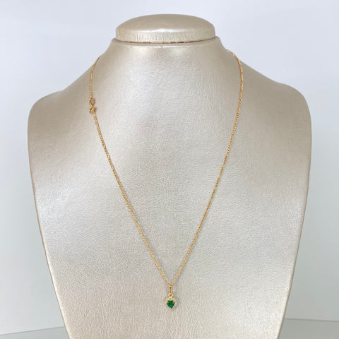 Set Cadena ●Tres Por Uno 3x1 + Dije Corazón Circon Verde Oro amarillo 18k 1,50 Gr / 1,2 mm / 45 Cm *