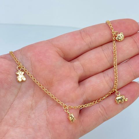 Tobillera Doble Aro Seguido Dijes Oso Oro amarillo 18k 3,79 Gr / 2,2 mm / 25 Cm †