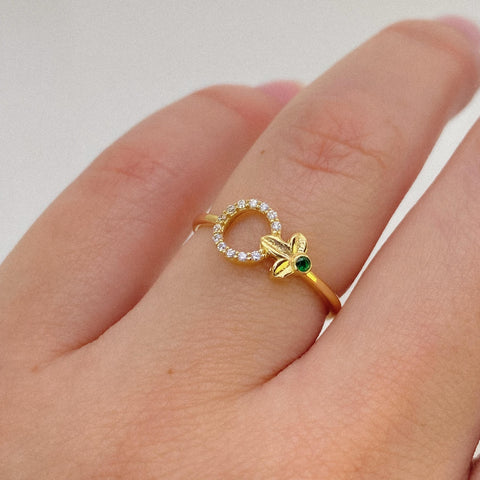 Anillo Aro Circones Blancos Y Verdes Oro amarillo 18k / Talla 5 3/4 / 1,57 Gr *