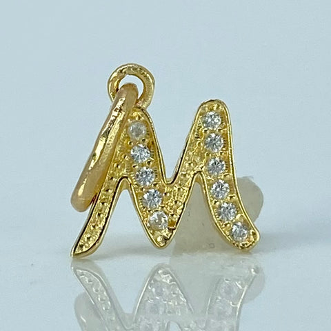 Dije Letra M Circones Blancos Oro amarillo 0,7 Gr / 1,5 Cm