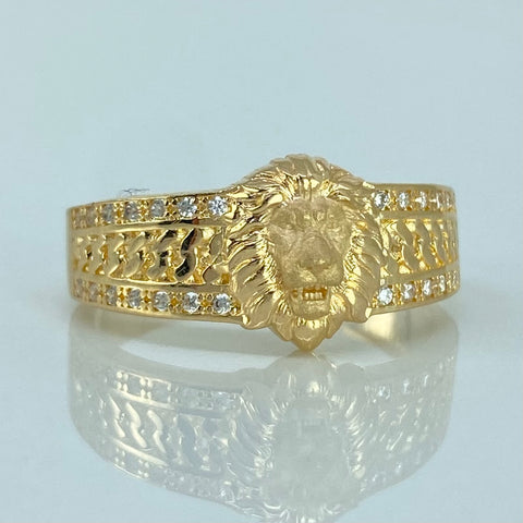 Anillo Leon Circones Blancos Oro amarillo / Talla 8 3/4 / 4,2 Gr *