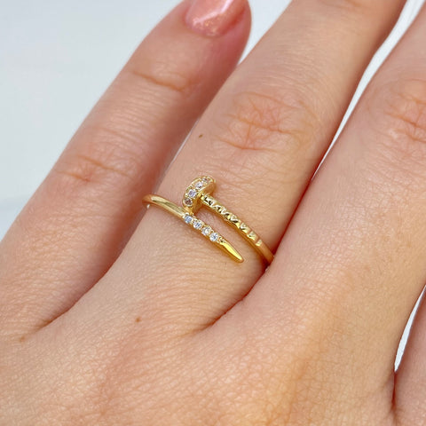 Anillo Clavo CT Circones Blancos Oro amarillo 18k / Talla 7 / 1,25 Gr *