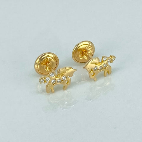 Topos Unicornio Circones Blancos Oro amarillo 18k 0,88 Gr / 8,2 mm  *