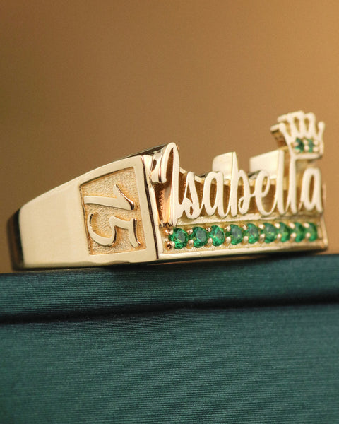 Anillo Nombre Personalizado 15años Circones POR FABRICACION Oro amarillo / Talla 5/10 / 6 Gr *