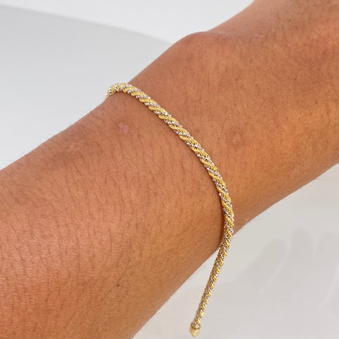 Pulso ● Lazo Trenzado Mini Militar Oro amarillo y Oro blanco 18k +3 / 4,21 Gr / 2,8 mm / 19,3 Cm