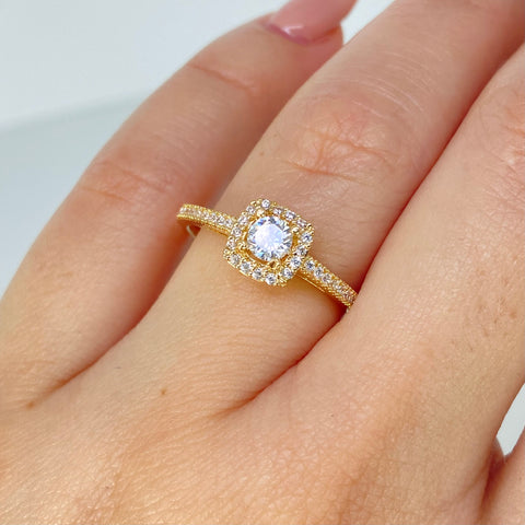 Anillo Solitario Circones Blancos Oro amarillo / Talla 7 1/4 / 2,2 Gr
