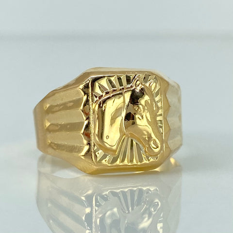 Anillo Sello Caballo Oro amarillo 18k / Talla 12 3/4 / 3,46 Gr †