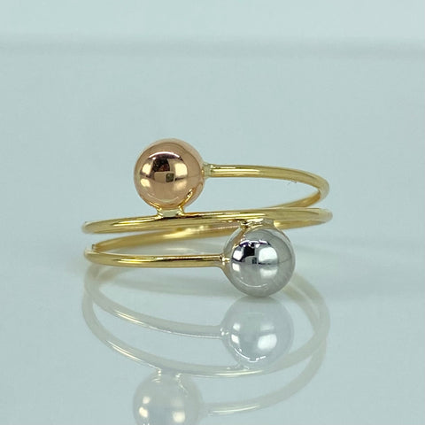 Anillo Bolas Lisas 5mm Tres oros 18k / Talla 4 1/2 / 2,12 Gr †
