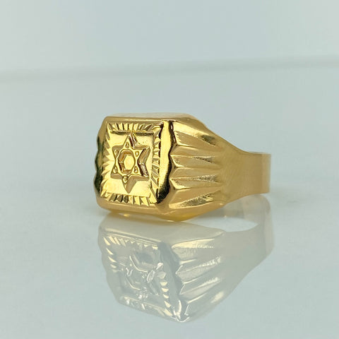 Anillo Sello Estrella David Oro amarillo 18k / Talla 10 1/2 / 2,7 Gr *