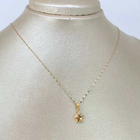 Set Cadena Crispeta + Dije Estrella Oro amarillo 18k 0,7 Gr / 1 mm / 50 Cm *